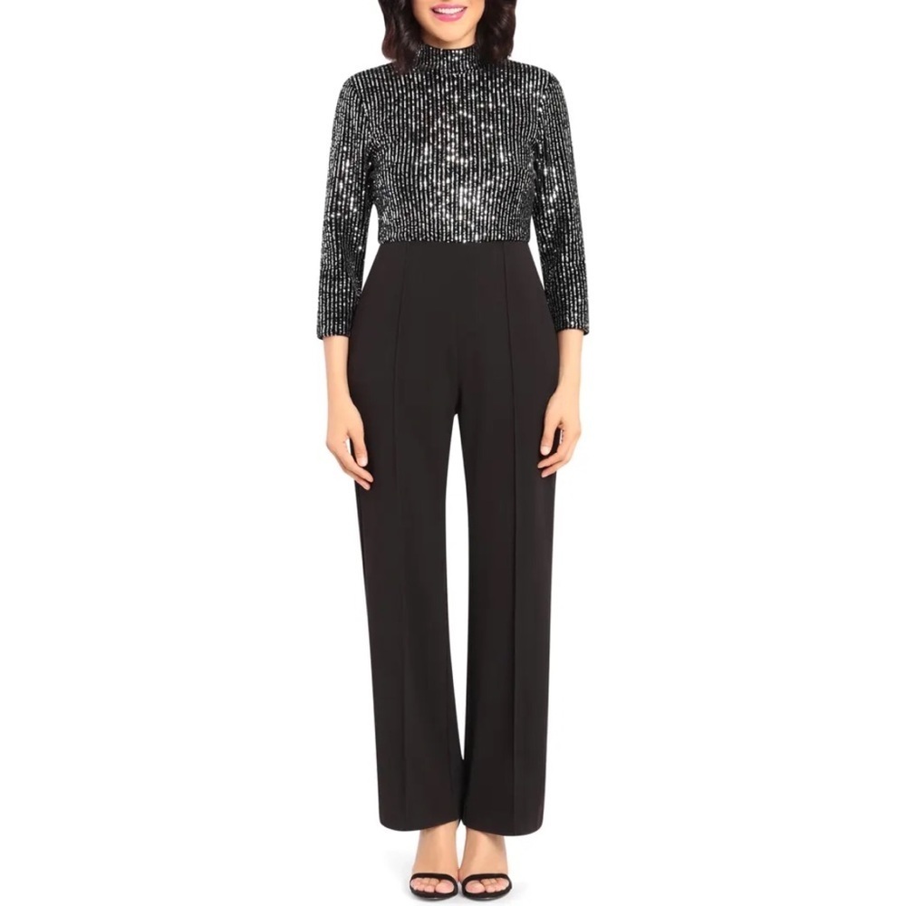 DONNA MORGAN FOR MAGGY Elbow Sleeve Sequin Top Jumpsuit